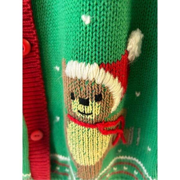 Keren Hart large green red button Christmas sweater usa Bears - Picture 3 of 6